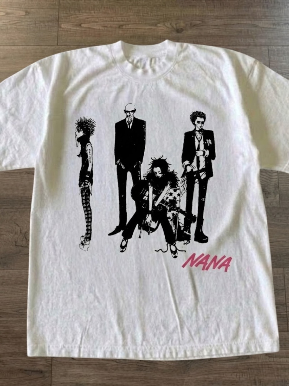 Gildan White Short-Sleeve Tee with Black Band Graphic & Pink "NANA" Logo